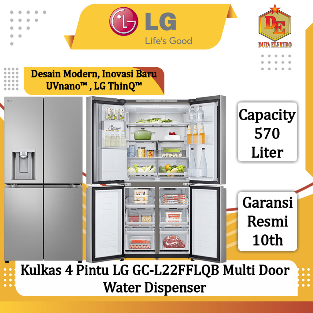 Kulkas 4 Pintu LG GCL 22 FFLQB Multi Door Water Dispenser