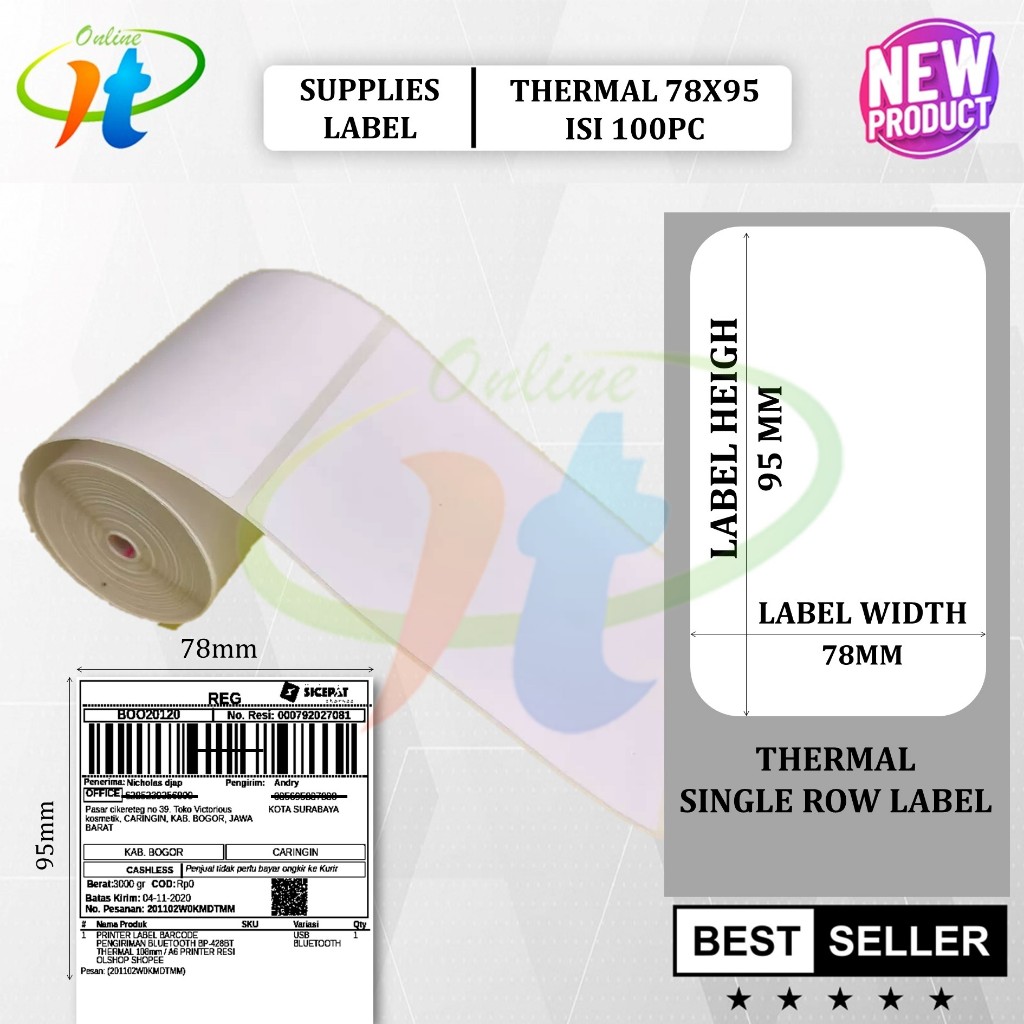 

Label Thermal 78x95 isi 100 Kertas Label Stiker Thermal 78x95 80x100 Printer Resi 80mm Portable