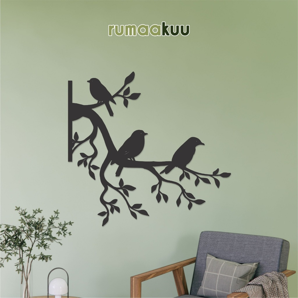 Rumaakuu Hiasan Dekorasi Dinding Aestetic "Kayu Ranting Burung" Bahan Cutting Plywood 3mm