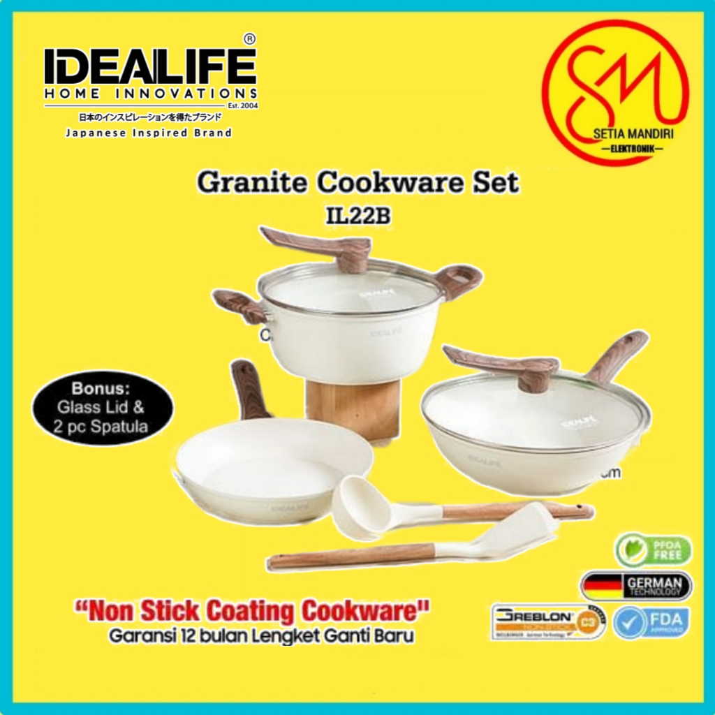 Panci Set Idealife IL-22B / IL22B Peralatan Masak Granit Anti Lengket