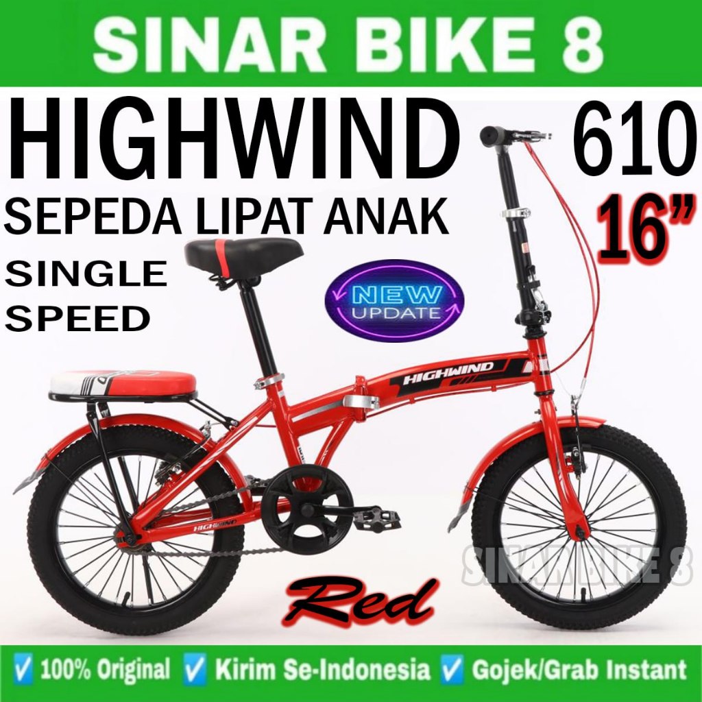 Sepeda Lipat Anak HIGHWIND 610 Ukuran 16 Inch Keranjang Usia 4-6 Tahun