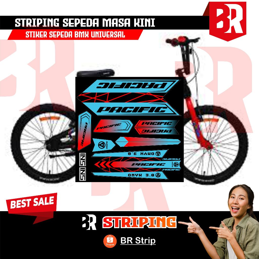 NEW stiker striping sepeda BMX 18 20 pacific decal glossy lentur anti air