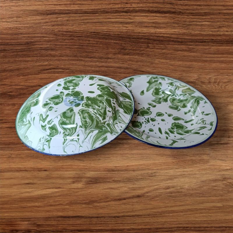 PIRING SENG ENAMEL LURIK HIJAU UKURAN 20 cm dan 22 cm / PIRING JADUL / PIRING KLASIK
