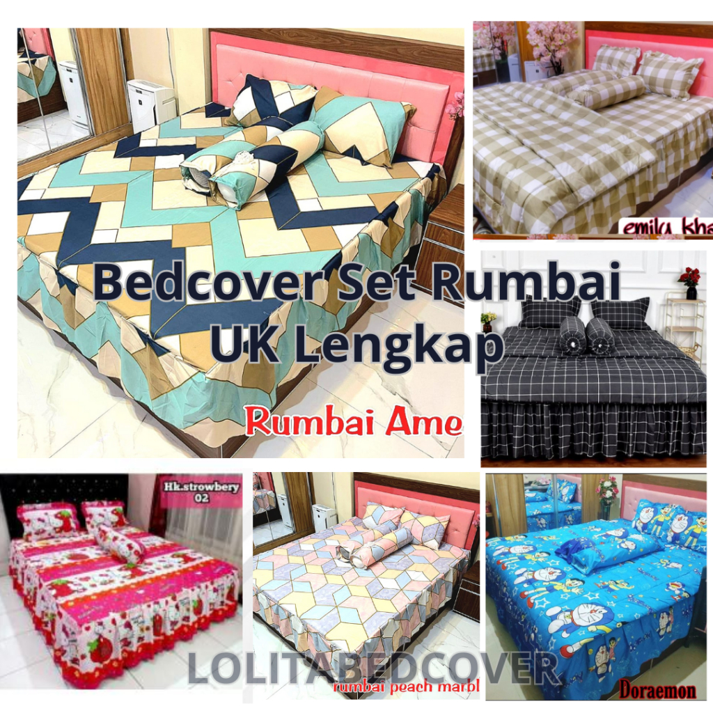 Bed Cover Set Rumbai Motif Lengkap Bunga Abstrak Embos Sprei Rempel UK 180 x200 160 x200 120 x200