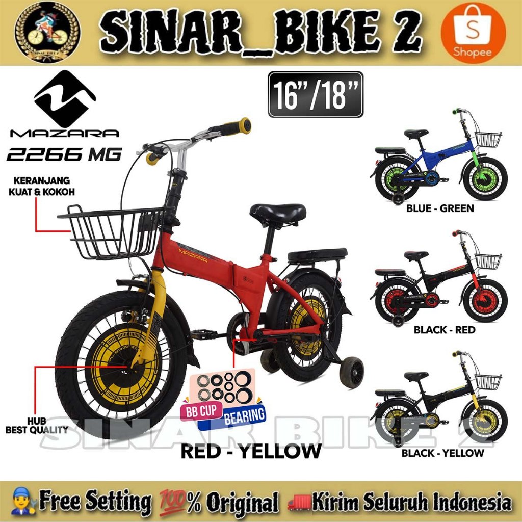 Sepeda Lipat Anak MAZARA 2266 MG Ukuran 16 18 Inch Keranjang As Bearing