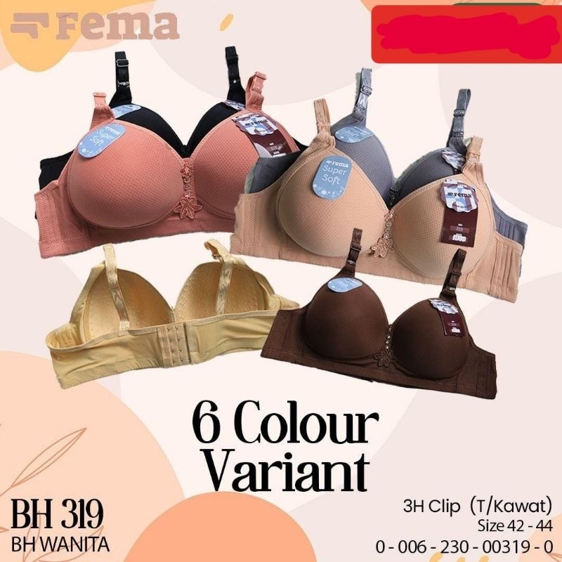 BH JUMBO BRA IMPORT BIG SIZE FEMA 319 TANPA KAWAT CUP C CUP BINTIK BAHAN PORI SUPER ADEM NO 42-48 KA