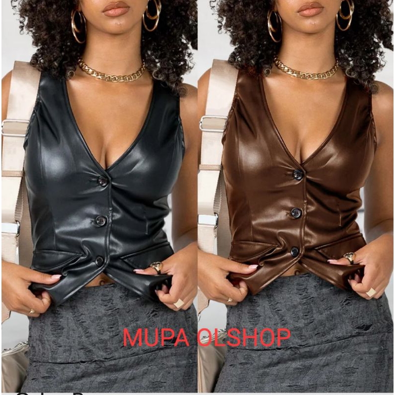 Mupaoldshop rompi kulit wanita / rompi kulit wanita Korean style / chace / outfit dance K-Pop