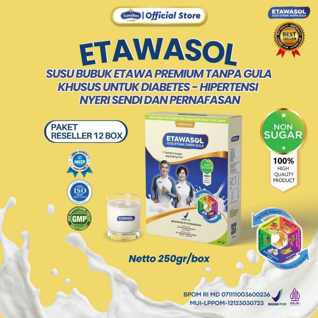 

Etawasol Susu Kambing Bebas Gula Anti Diabetes, Hipertensi, Nyeri Sendi dan Pernafasan Paket 12 Box