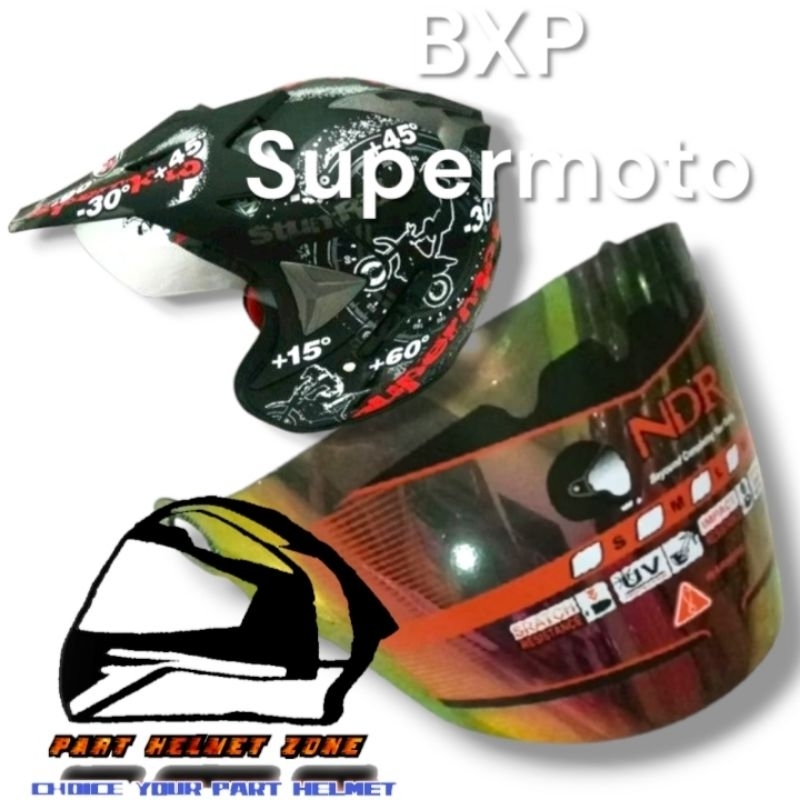 (NDR-4) Kaca Helm BXP semi cross || Visor helm BXP double Visor supermoto