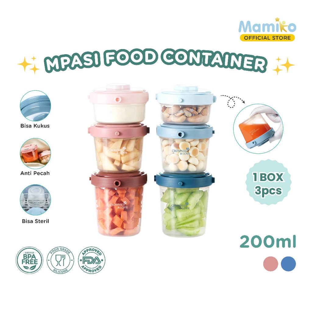 KUB Container Food Box Makan Mpasi Anak Bayi 3 pcs x 200 ML  | Air-tight Baby Food Container Set | T