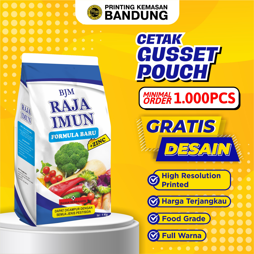 GUSSET FULL COLOR PRINT - CETAK POUCH KEMASAN PACKAGING KOPI PUPUK CUSTOM