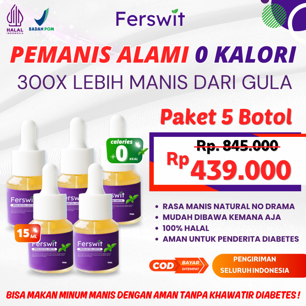 

Ferswit Stevia Alami Paket 5 Botol Lebih Murah
