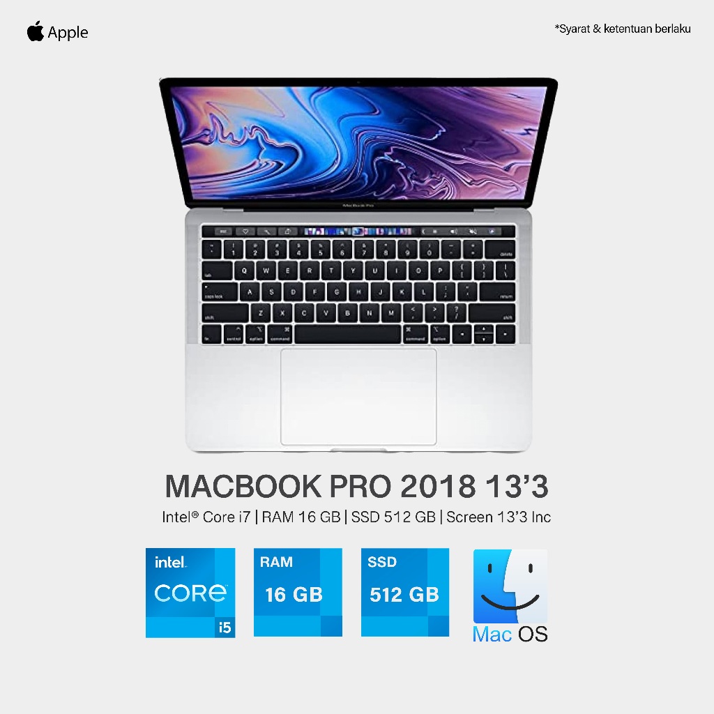 Macbook Pro 2018 Core i7 RAM 16 GB SSD 512 GB 13 INCH TOUCHBAR
