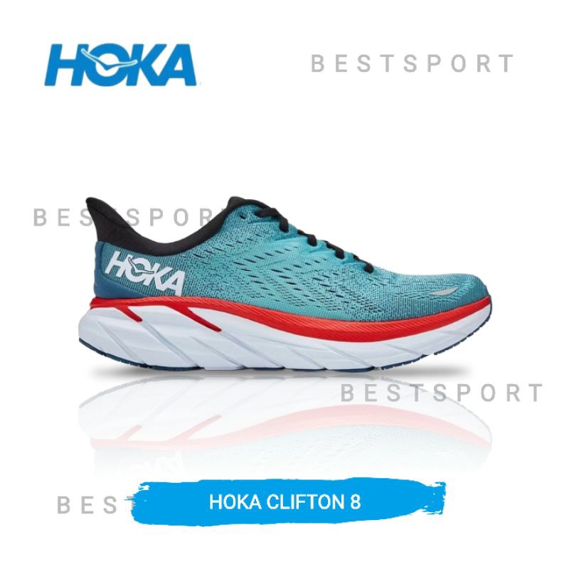 Sepatu Lari Hoka Clifton 8 Wide - White Blue