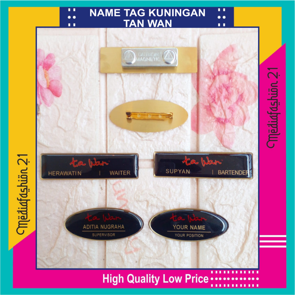 

Name Tag / Papan Nama Ta Wan Kuningan Peniti - Magnet (Custom Satuan)