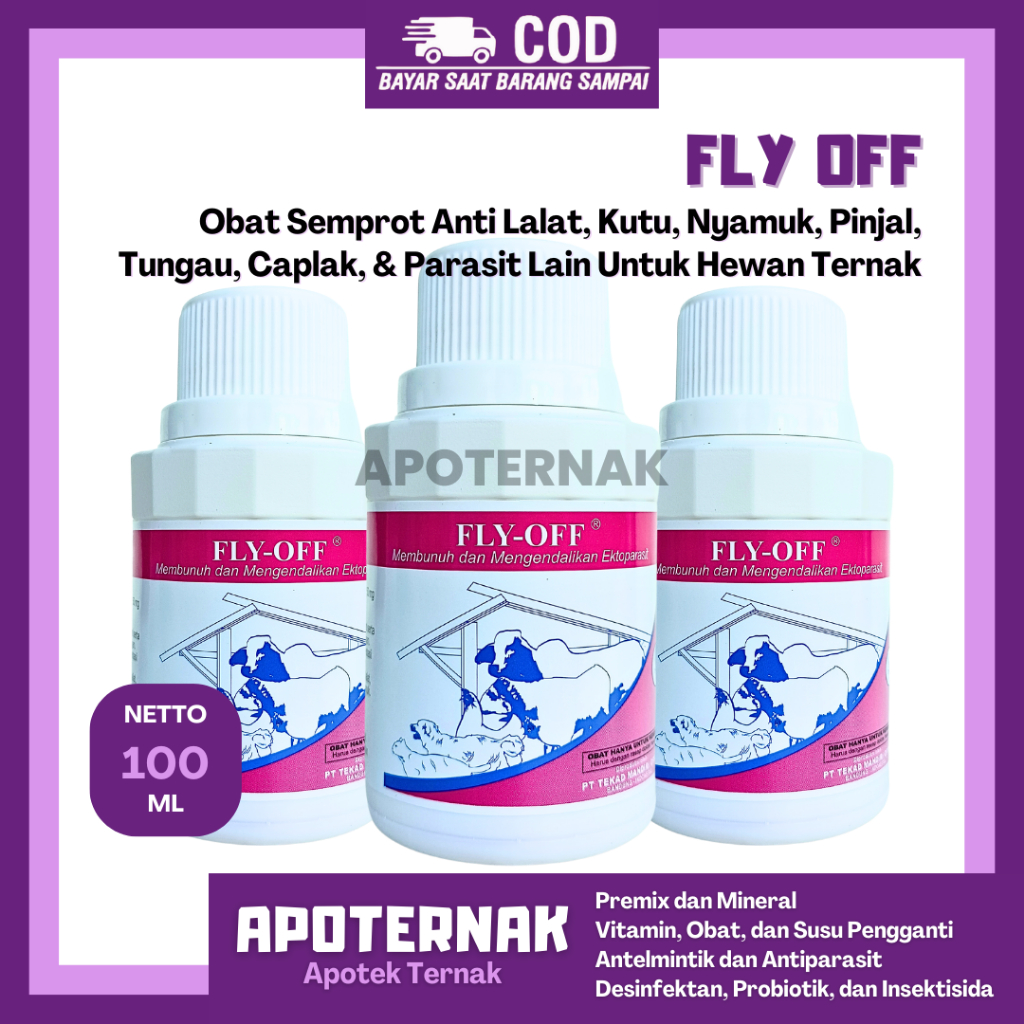 FLY OFF 100ML - Obat Anti Lalat Kutu Nyamuk Pinjal Tungau Caplak Parasit Semprot Hewan - Obat Lalat 