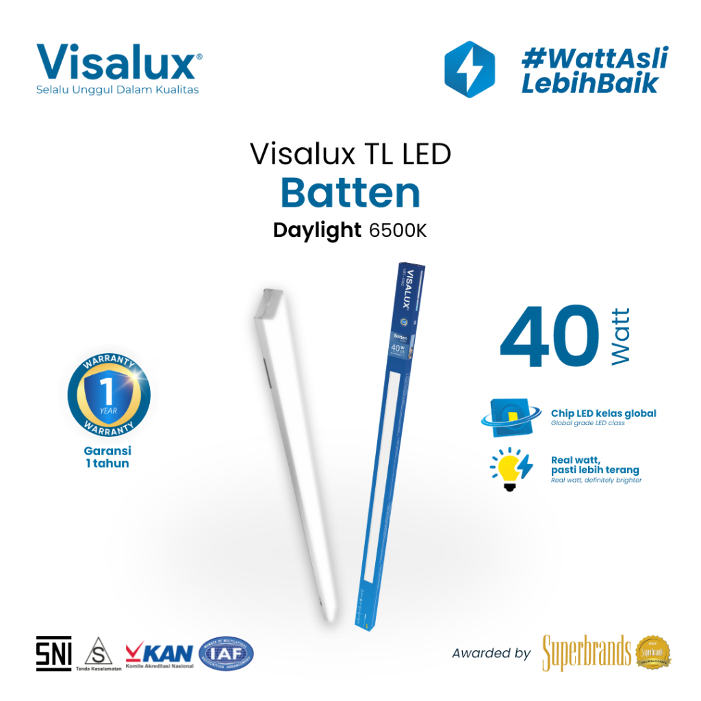 Visalux Lampu LED TL Batten 6500K Daylight Putih 40W (BTN-VBT5140DL)