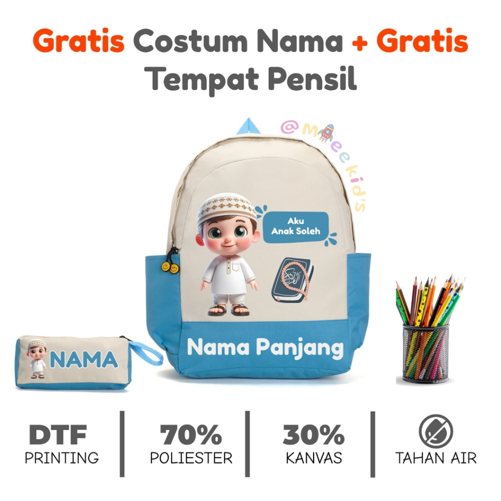Mieekid's - Tas Ransel Anak Laki-Laki Custome Nama Karakter - Tas Ransel Ngaji