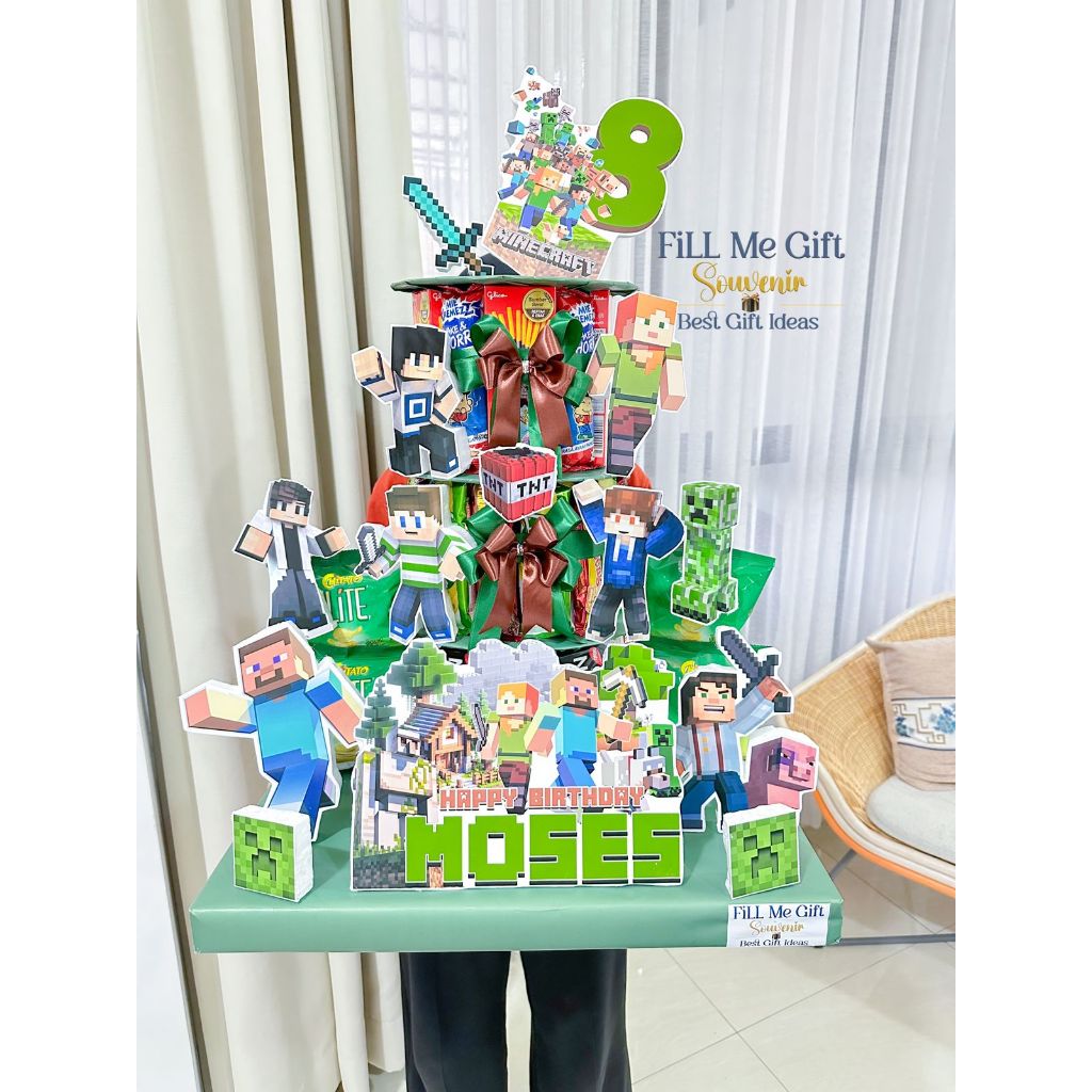Snack Tower Tema Mine Craft / Kado Ulang Tahun / Tart Snack 3 Tingkat