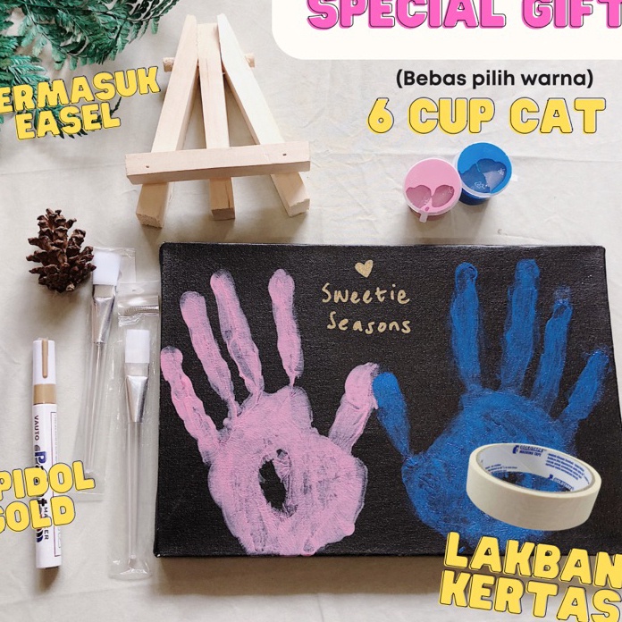 

UPGRADE TERMASUK EASEL DIY Handprint Painting Kit Canvas Hitam by Sweetie Seasons Canvas Lukis Set Easel Lukisan