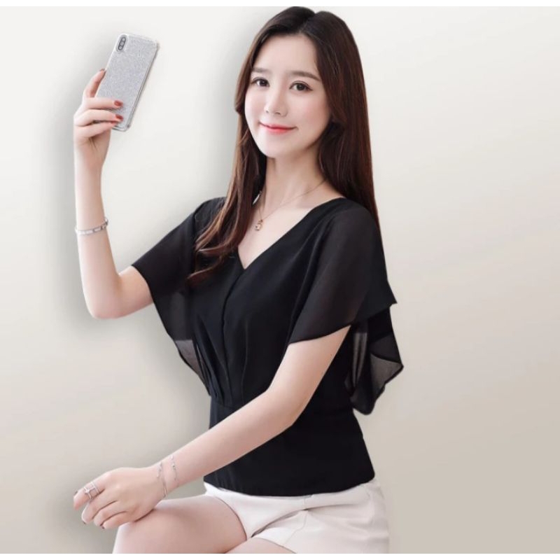 Blouse Wanita Lengan Pendek Blus Cewek Kasual Kekinian Korean Style Nami