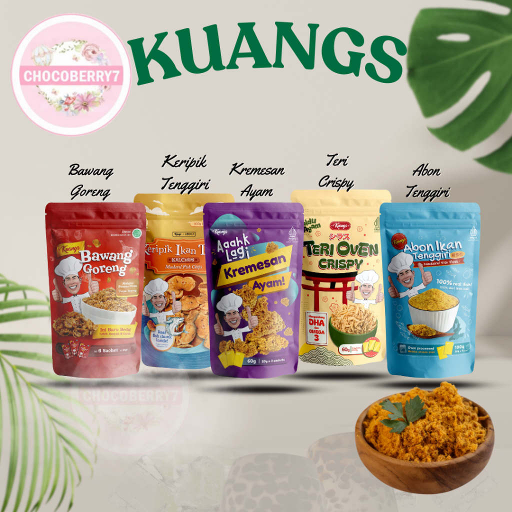 

KUANGS Teri Oven Crispy Kremesan Ayam Abon Ikan Tenggiri Keripik Ikan Tenggiri Bawang Merah Goreng Snack Cemilan Sehat