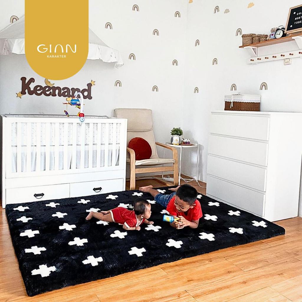 Gian karakter - Karpet Bulu tebal / Kasur lantai Bulu / Busa Motif Minimalis +++ premium Anti Slip S