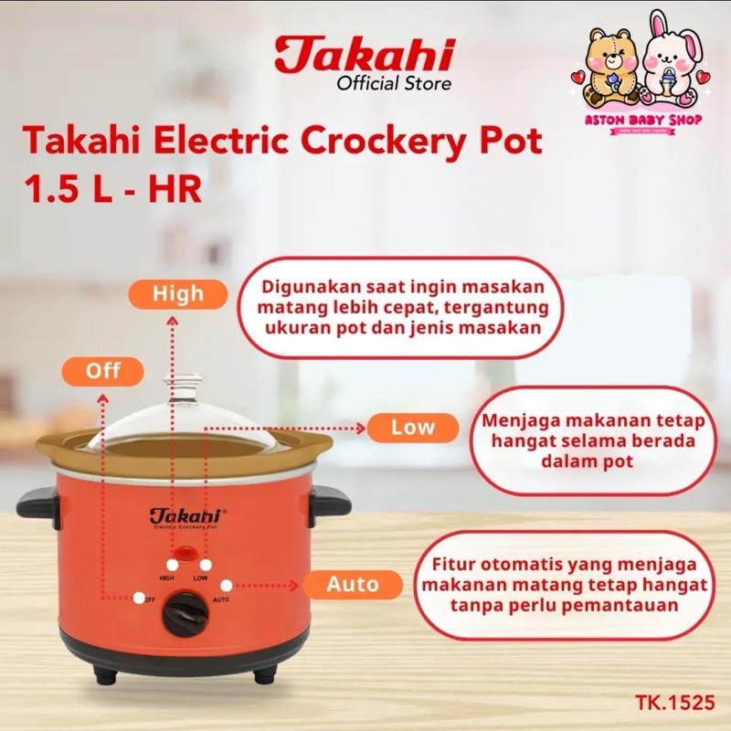 Takahi Slow Cooker 1,5 L / Takahi Electric Crockery Pot / Slow Cooker Mpasi