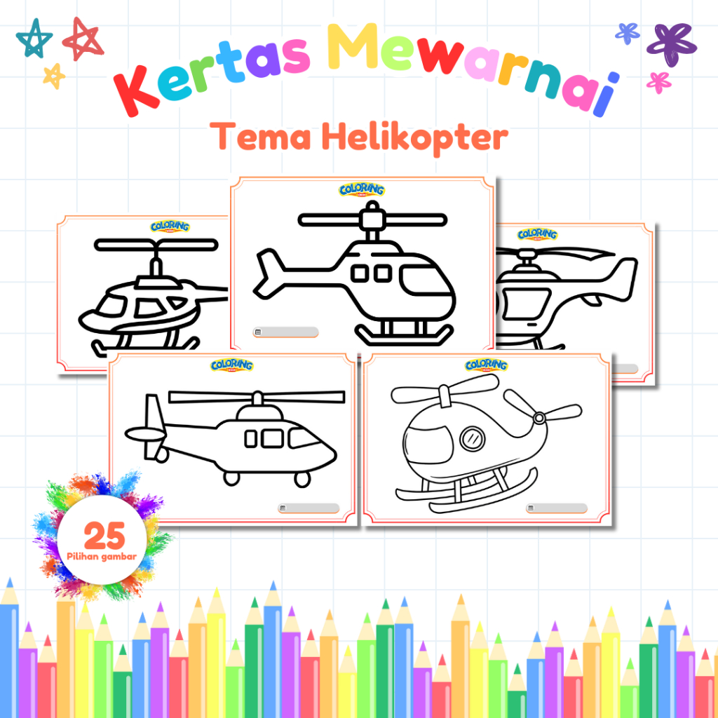 

KERTAS MEWARNAI / COLORING BOOK / KERTAS GAMBAR / HELICOPTER / KERTAS MEWARNAI ANAK PAUD TK SD A5
