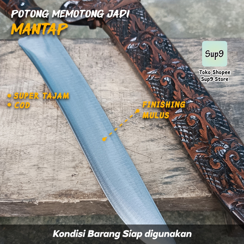 Pisau Sembelih Full Ukiran Kayu Motif Pariaman