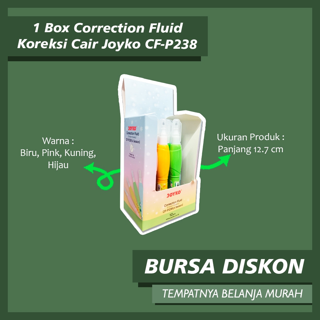 

1 Box Tip-X Cair Joyko CF-P238 Season Series Winter Biru Correction Fluid Cairan Koreksi Penghapus Cair Joyko Tip-x Cair Tipex