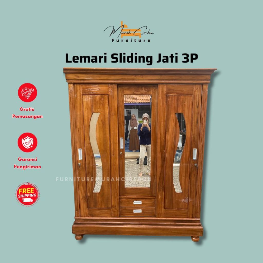 Lemari Jati 3 Pintu - Lemari Baju Bahan Jati - Lemari Kayu Jati Murah