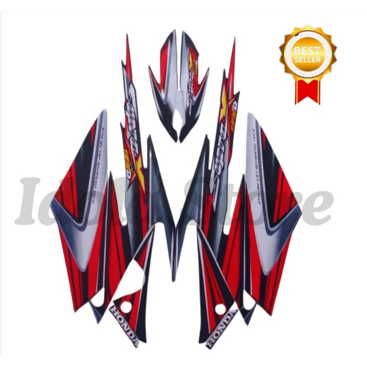 Stiker Striping List Body Supra X 125 D 2006 Hitam Merah Standar Motor Honda Supra X 125 D 2006