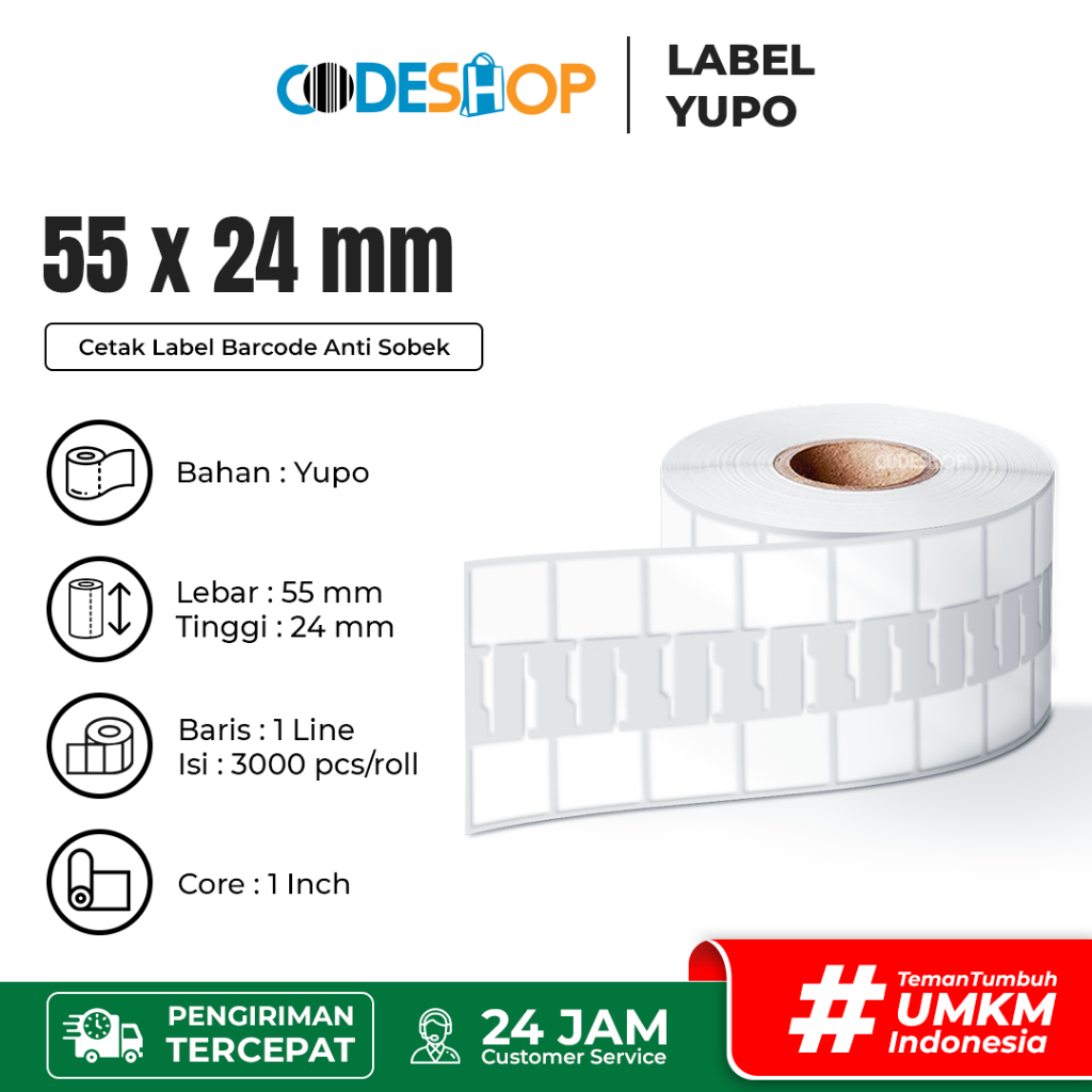 

Label Barcode YUPO 55x24 mm 2 Line Sticker Perhiasan isi 5000 pcs