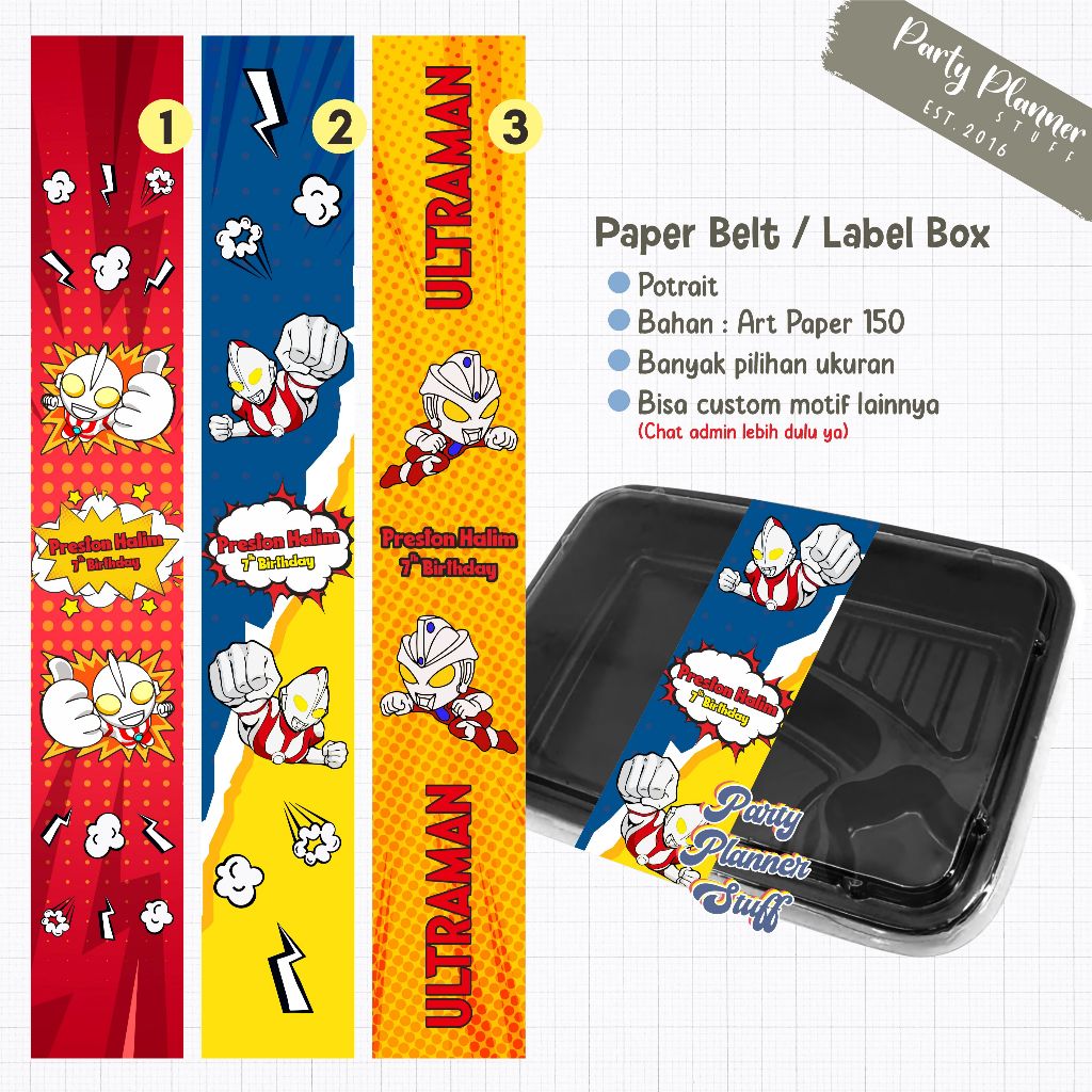 

Label nasi box bento ulang tahun paper sleeve box bento seal box bento tema ultramen happy birthday anak cowok aqiqah selapanan tasyakuran custom request label nasi box bento