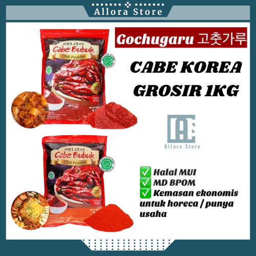 

Gochugaru Cabe Korea GROSIR 1 kg HALAL MUI Kasar dan Halus Kemasan Horeca