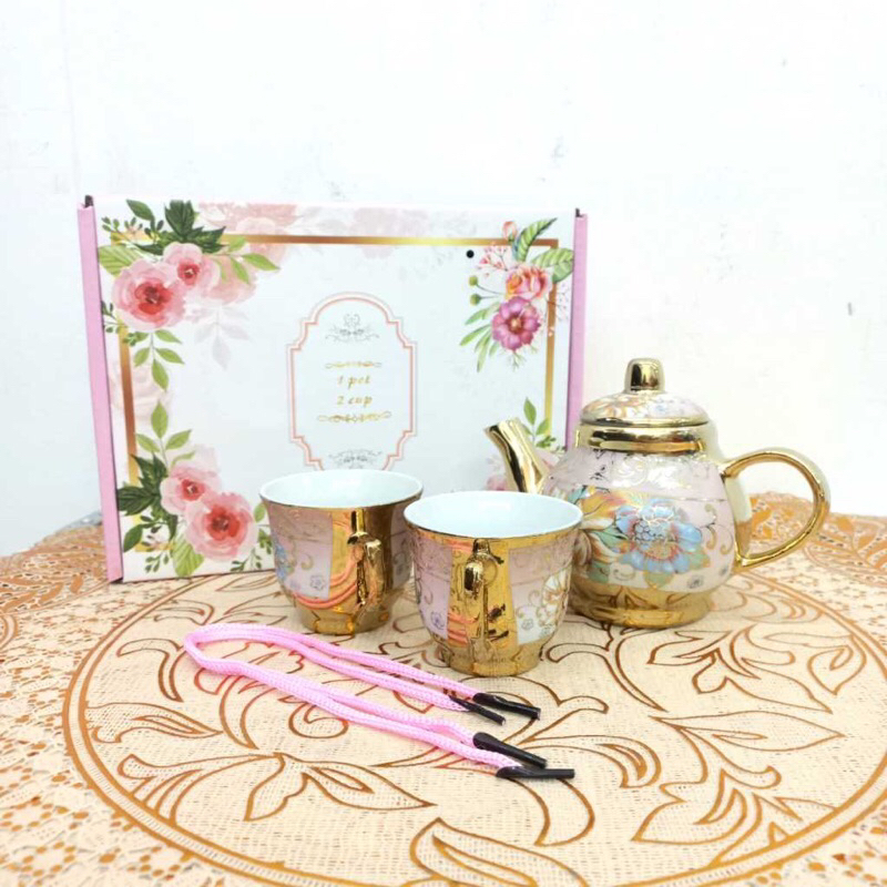 Cangkir teko keramik set 2 cups 1 pot/ mug set teko/cangkir keramik