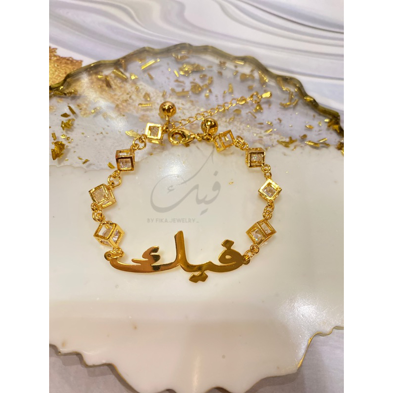 Gelang Kait Custom Nama Diamond Square Anti Karat Anti Menghitam