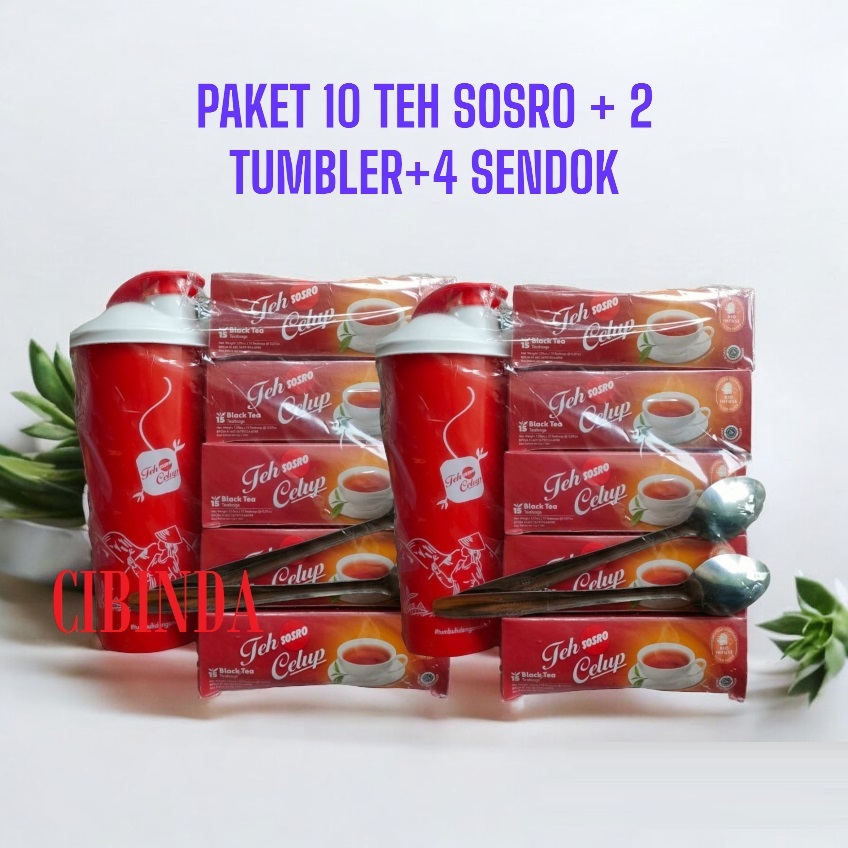 

( 2 PAKET TEH ) PAKET 10 BOX TEH CELUP SOSRO FREE 2 TUMBLER + 4 SENDOK