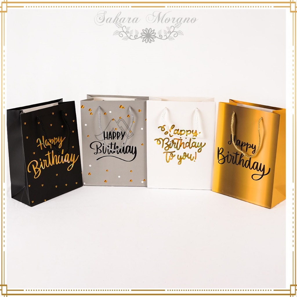 

5 Pcs Paper Bag Motif Happy Birthday / Tas Hampers / Tas Belanja Goodie Bag / 18 x 8 x 24 CM