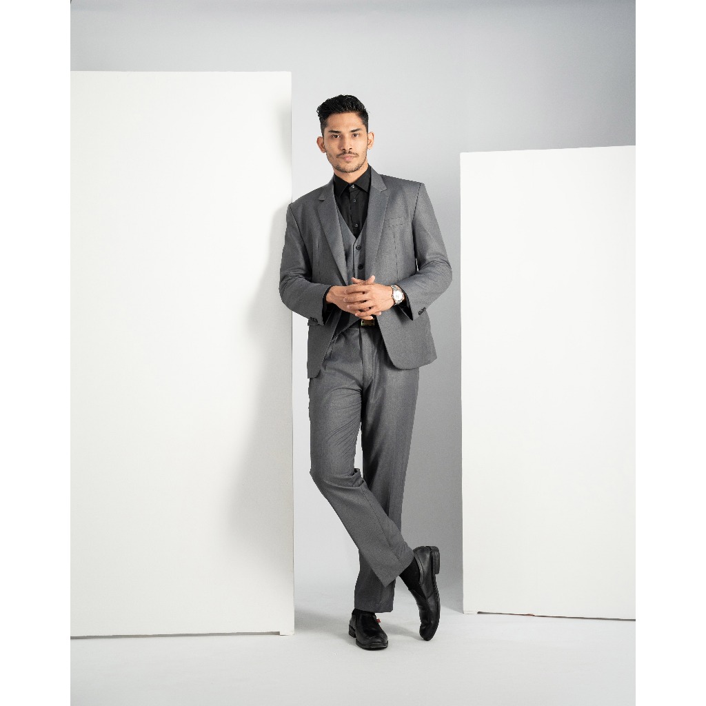 Setelan Jas Rompi dan Celana Pria - Jas Formal Pria Abu Tua - Premium Suite