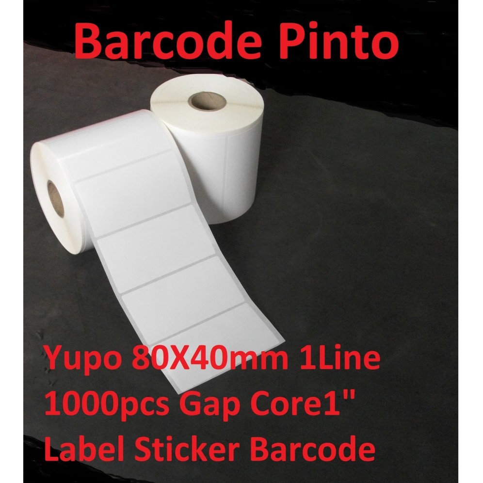 

Label sticker barcode Yupo 80x40mm 1 Line 1000pcs Gap 2mm Core 1" (1 Pack 5 Roll)
