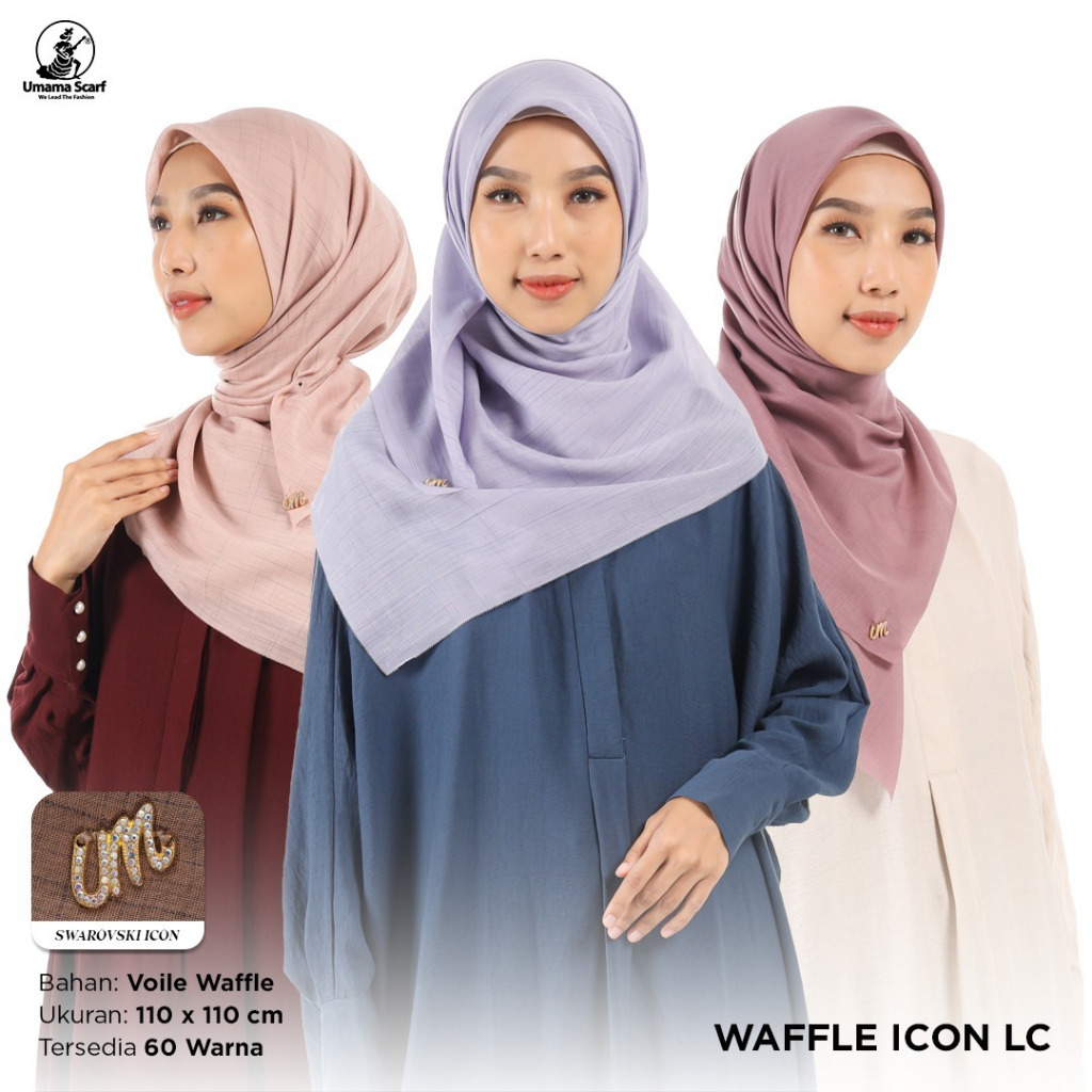 Hijab Segiempat Polos Voal Waffle Pouch Umama Metal Logo Um (Swarovski) 110x110Cm