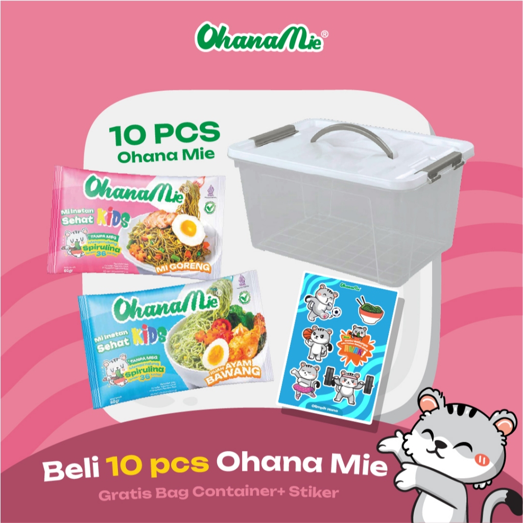 

Ohana Mie Instan Sehat Anak Spirulina Tanpa MSG dan Tanpa Pengawet Isi 10 dan Bag Container plus Stiker Ohana Mie