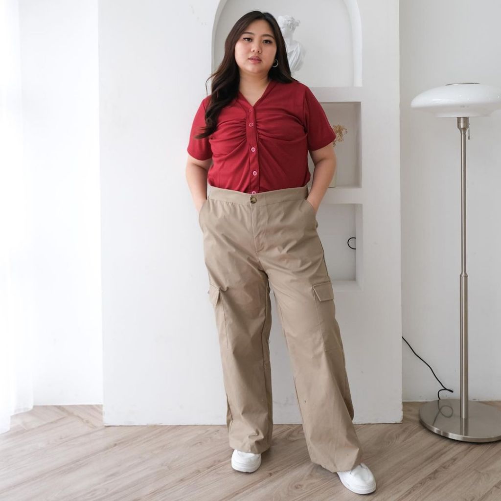 FUJI Pants Celana Cargo Wanita Jumbo Soft Jeans Import Bangkok Bahan Melar Strech Muat Sampai BB 100