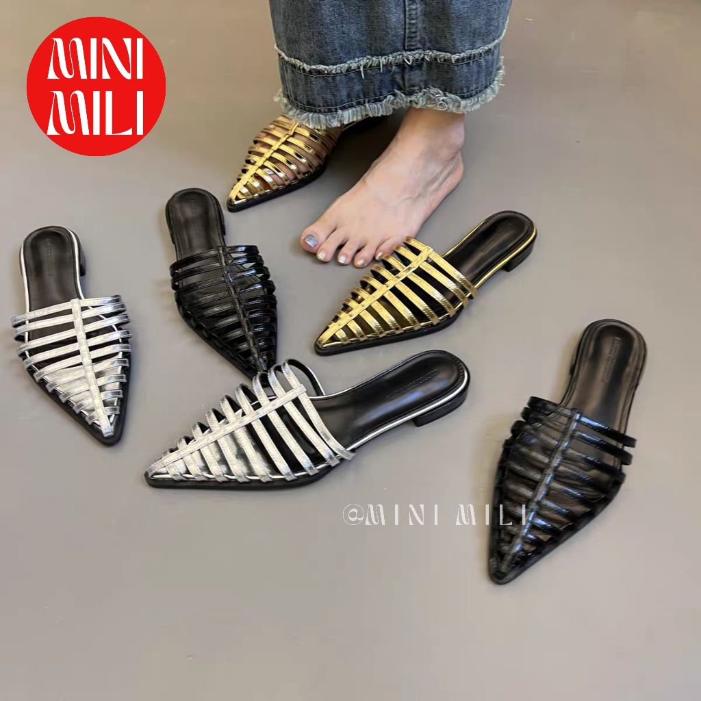 MINI MILI GEKY Sandal Wanita Heels 3 cm Terbaru Sandal Tali Keronjo Ujung Lancip Kekinian
