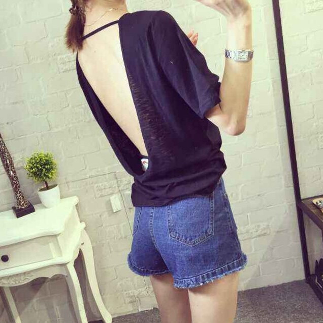 Women's plus Size Top/Sexy Backless Short Sleeve Loose T-shirt