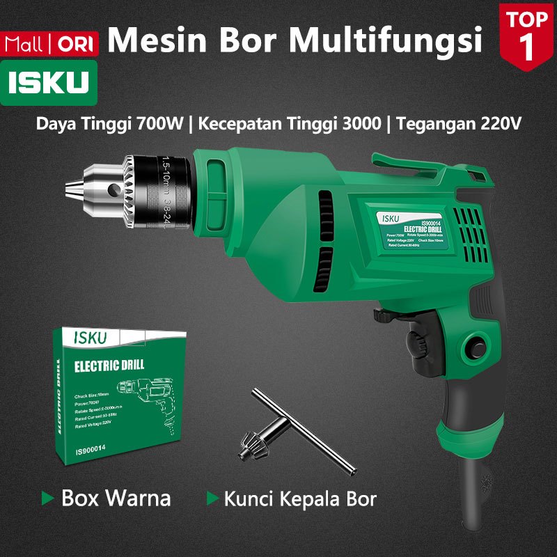 ISKU Mesin Bor Listrik Bolak 700W 220V Hand Electric Drill Berlaku untuk 1.5-10mm Mata Bor