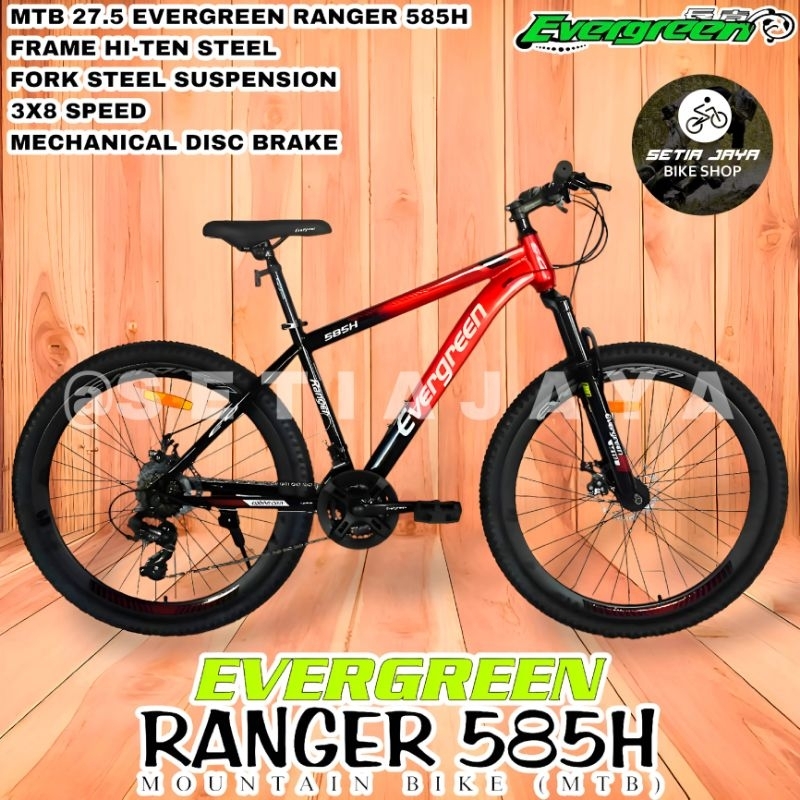 Sepeda Gunung MTB 27.5 Inch EVERGREEN RANGER 585H Steel 3x8 Speed Rem Cakram New