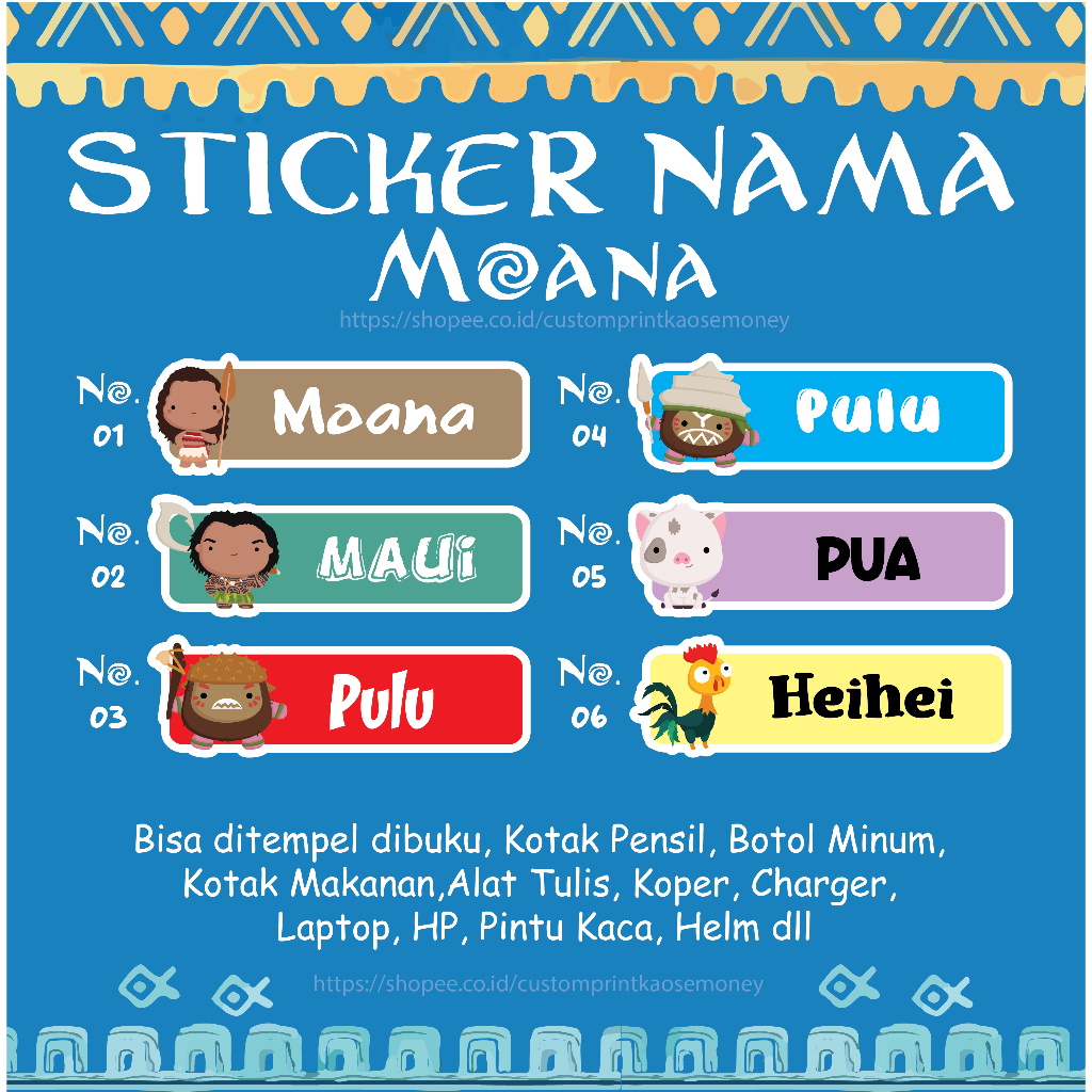 

STICKER LABEL NAMA KARAKTER KARTUN MOANA CUTE LEBEL CUSTOM PREMIUM MURAH LUCU BISA TEMPEL DI BUKU KOTAK PENSIL HELM BOTOL MINUM KOTAK MAKANAN KOPER LAPTOP HP ALAT TULIS PINTU KACA